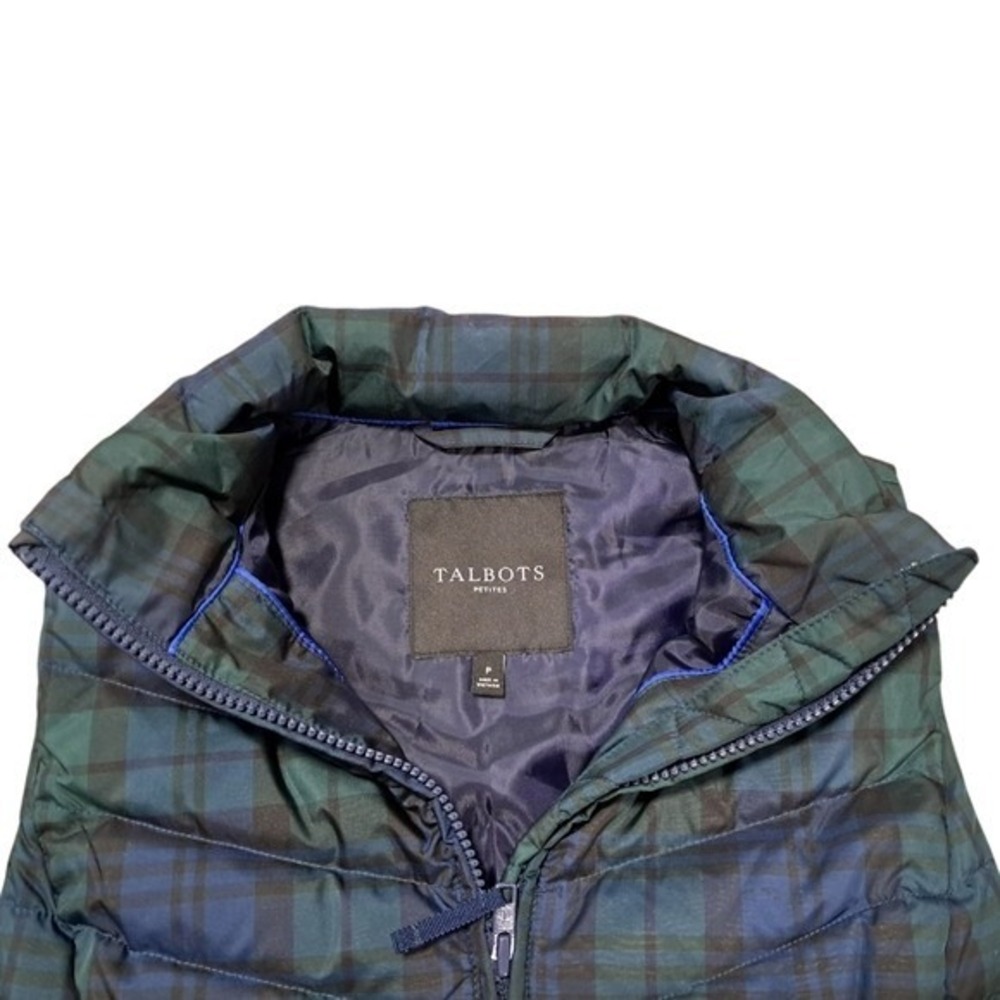 Talbots Petites Black Watch Plaid Down Puffer Vest Green Blue XS Petite - Picture 6 of 7